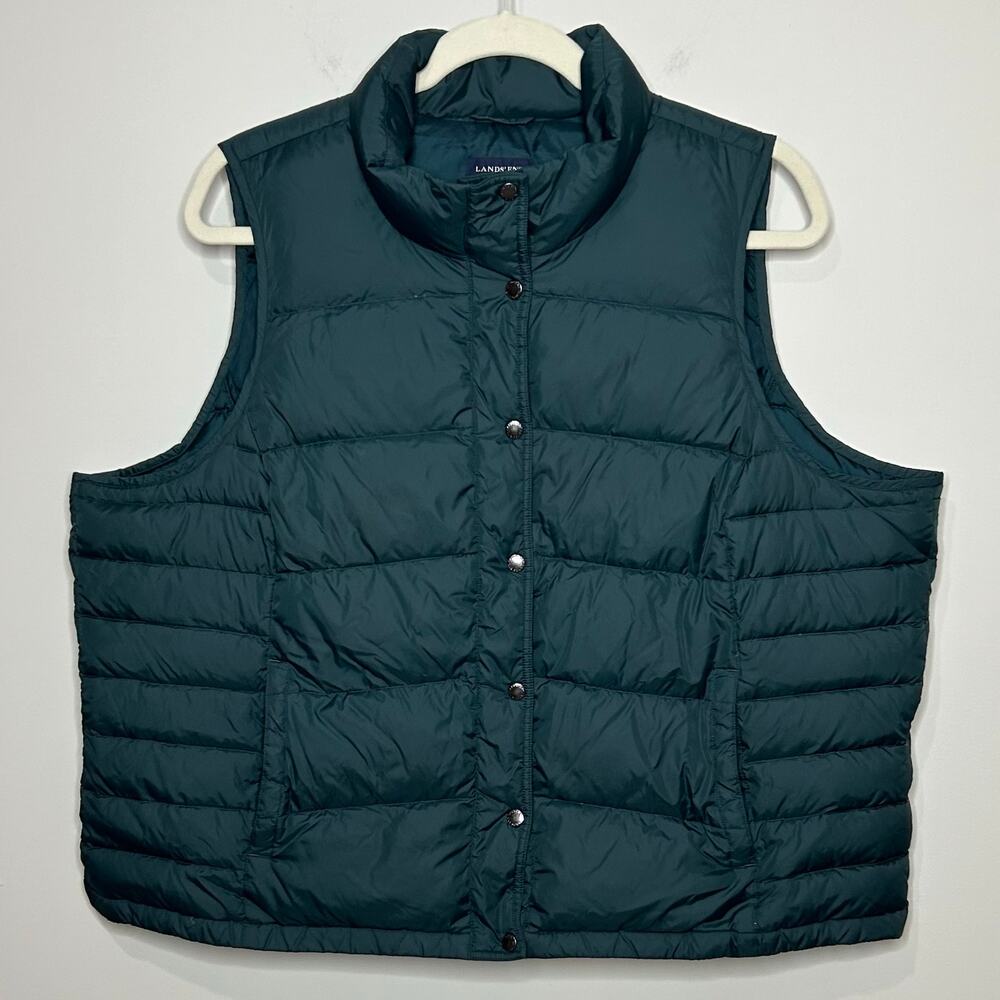 Lands' End Green Down Insulated Puffer Vest Size 3X 24W-26W Feathers Outdoors